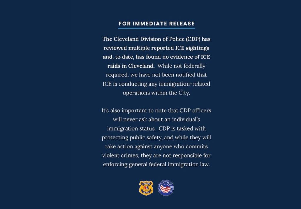 Policía de Cleveland aclara rumores sobre supuestas redadas de ICE