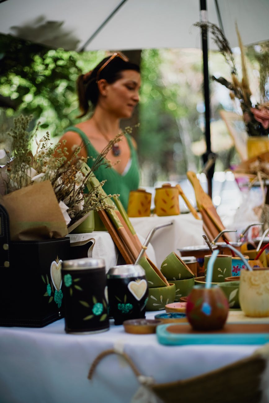 decorative kitchenware at market stall