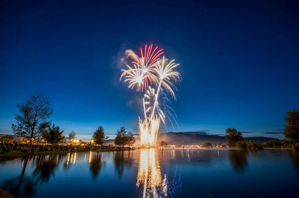 fireworks display near body of water